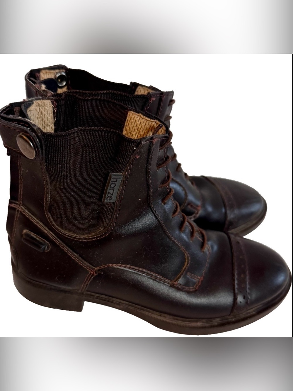 Horze 'Kilkenny' Jodphur Youth Paddock Starter Boots Sz 2 /33 Brown PU Leather
